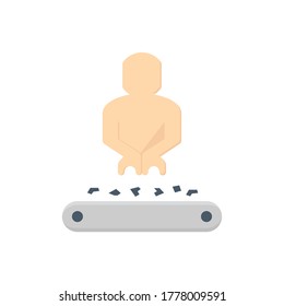 Worker working with product on production line, vector icon design on white background.