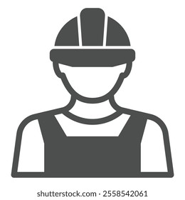 Worker with workwear uniform solid icon, construction concept. Vector graphics. Human, man with helmet sign on white background, glyph style icon for mobile or web design