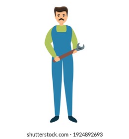 Worker with wrench icon. Cartoon of worker with wrench vector icon for web design isolated on white background