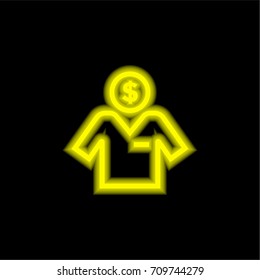 Worker yellow glowing neon ui ux icon. Glowing sign logo vector