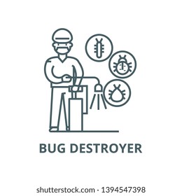 Worker,bug destroyer vector line icon, linear concept, outline sign, symbol