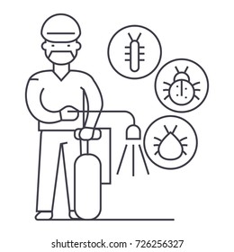worker,bug destroyer vector line icon, sign, illustration on background, editable strokes