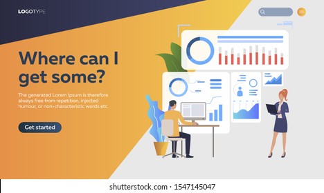 Workers analyzing infographics. Studies, infographics flat vector illustration. Efficiency concept for banner, website design, landing web page