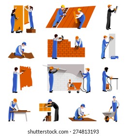 Workers builder engineers and technician icons set isolated vector illustration