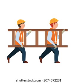 
Workers, builders at the construction site are carrying a ladder. Vector illustration
