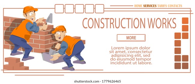 Los trabajadores están construyendo casas. Los constructores están haciendo ladrillos. Gente divertida.