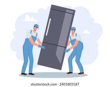Workers carry furniture sofa move house shipment concept. Vector flat graphic design illustration