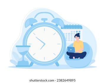 Workers carry out time management trending concept flat illustration