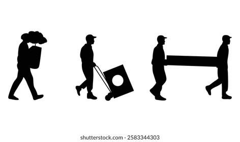 Workers are carrying things in their hands vector.