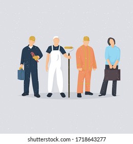 workers character set, may day set flat illustration
