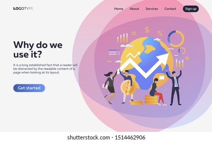Workers clenching bargains worldwide. Planet, finance, infographics. Efficiency concept. Vector illustration can be used for topics like business, work, time management