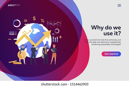 Workers clinching deals worldwide landing page. Planet, finance, infographics. Efficiency concept. Vector illustration can be used for topics like business, work, time management