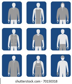 Workers' clothes and overalls icon set. Vector.