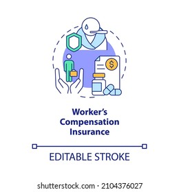 Workers Compensation Insurance Concept Icon. Corporate Insurance Abstract Idea Thin Line Illustration. Isolated Outline Drawing. Editable Stroke. Roboto-Medium, Myriad Pro-Bold Fonts Used