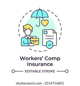 Workers compensation insurance multi color concept icon. Law compliance, corporate regulation. Round shape line illustration. Abstract idea. Graphic design. Easy to use in infographic, presentation