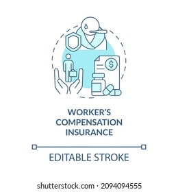 Workers Compensation Insurance Turquoise Concept Icon. Sick Leave Abstract Idea Thin Line Illustration. Isolated Outline Drawing. Editable Stroke. Roboto-Medium, Myriad Pro-Bold Fonts Used