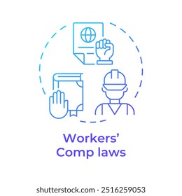 Leyes de compensación de trabajadores icono de concepto de gradiente azul. Cumplimiento de la ley, regulación de seguros. Ilustración de línea de forma redonda. Abstractas idea. Diseño gráfico. Fácil de usar en infografía, presentación