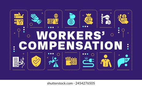 Workers compensation yellow word concept. Business insurance, compensation. Employees safeguard. Visual communication. Vector art with lettering text, editable glyph icons. Hubot Sans font used