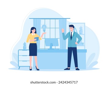 Los trabajadores se consultan mutuamente sobre el concepto de tendencia laboral ilustración plana
