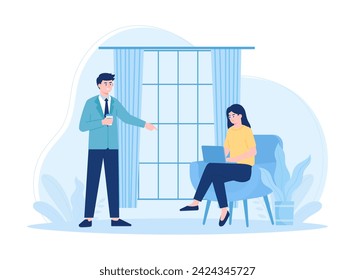 Los trabajadores se consultan mutuamente sobre el concepto de tendencia laboral ilustración plana