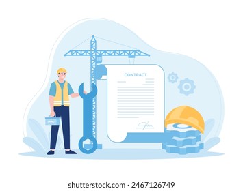 workers contract a place for the construction process trending concept flat illustration