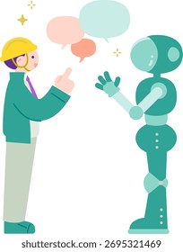 Trabajadores conversando con robots de IA in situ La Imagen de la automatización y la reducción de la mano de obra
