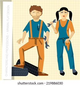 Workers couple in flat modern style. Vector illustration. 