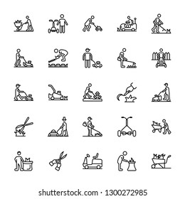 Workers Cutting Grass Icons