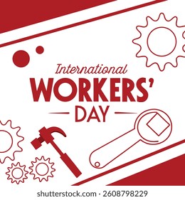 Workers' Day Celebration: A vibrant, graphic representation of International Workers' Day, illustrated with tools and industrial elements to honor the global workforce