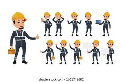 Workers with different poses. vector