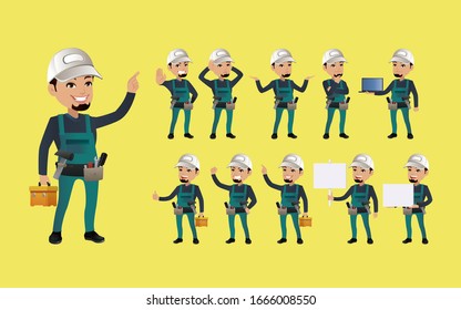 Workers with different poses. vector