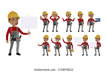 Workers with different poses. vector