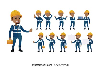 Workers with different poses. vector