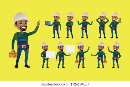 Workers with different poses. vector