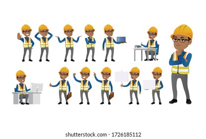 Workers with different poses. vector