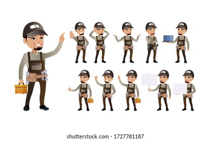 Workers with different poses. vector