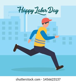 workers goes to international Labor Day. Vector illustration in cartoon style