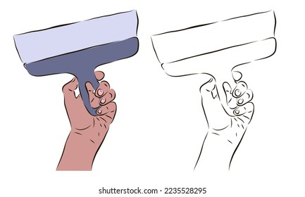 The worker's hand holds a spatula. The concept of working with a spatula.