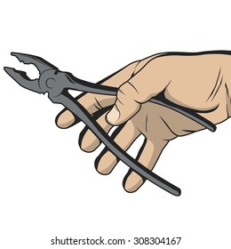 Worker's hand with pliers in vintage style, vector illustration