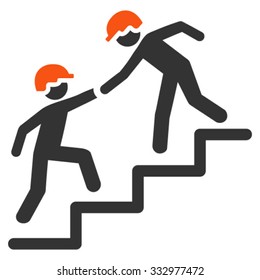 Workers Help vector icon. Style is bicolor flat symbol, orange and gray colors, rounded angles, white background.
