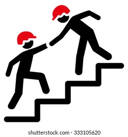 Workers Help vector icon. Style is bicolor flat symbol, intensive red and black colors, rounded angles, white background.