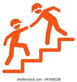 Workers Help vector icon. Style is flat symbol, orange color, rounded angles, white background.