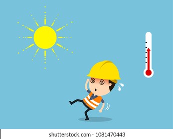 Workers with high temperature and risk of heatstroke, Vector illustration, Safety and accident, Industrial safety cartoon