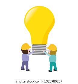 workers holding bulb creativity