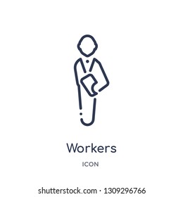 workers icon from strategy outline collection. Thin line workers icon isolated on white background.
