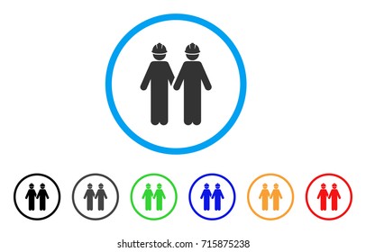 Workers icon. Vector illustration style is a flat iconic workers gray rounded symbol inside light blue circle with black, gray, green, blue, red, orange color additional versions.