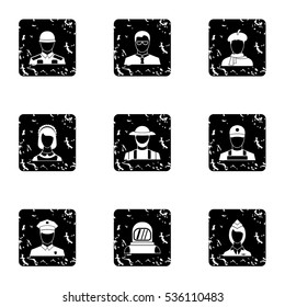 Workers icons set. Grunge illustration of 9 workers vector icons for web