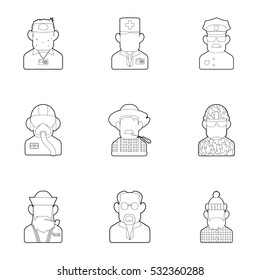 Workers icons set. Outline illustration of 9 workers vector icons for web
