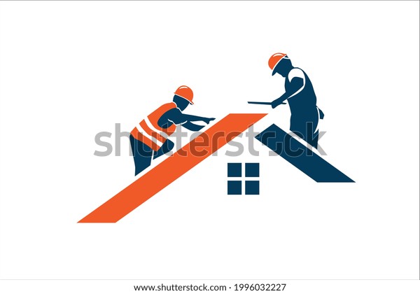 Workers\
inspect the house roof. Vector\
illustration.