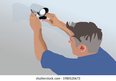 Los trabajadores instalan cámaras de vigilancia de cctv en las paredes de la casa. Función de circuito cerrado de televisión y tecnología de medios digitales para el sistema de seguridad del hogar